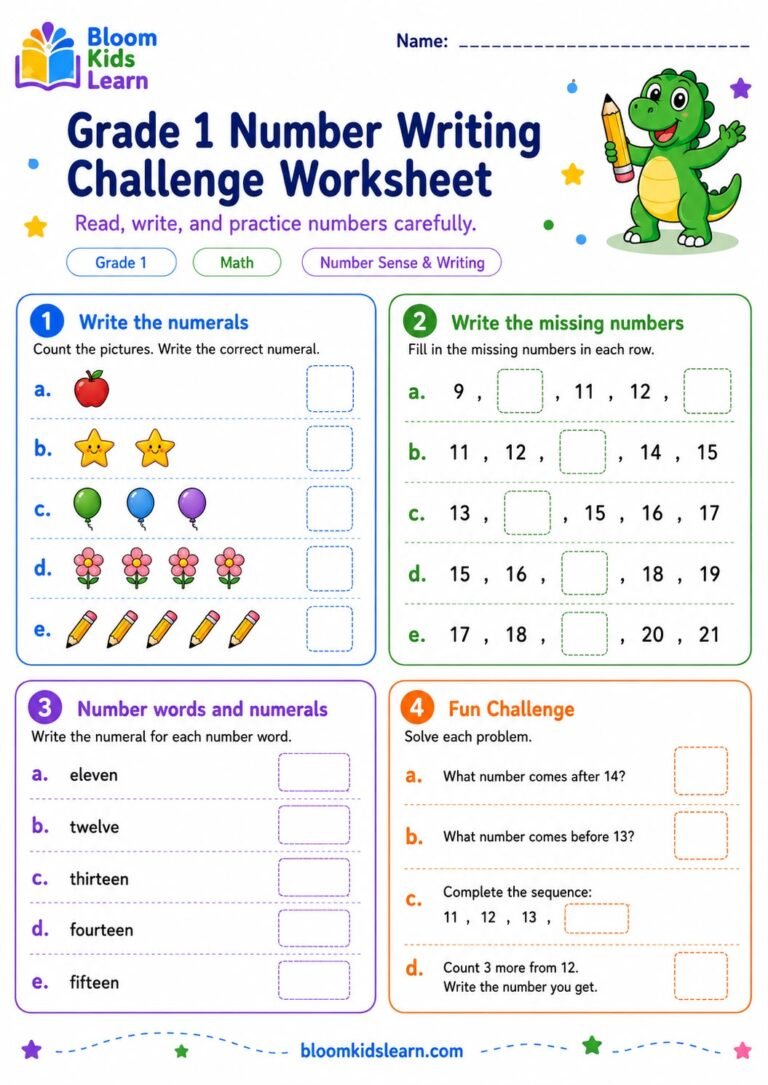 Grade 1 number writing challenge worksheet preview