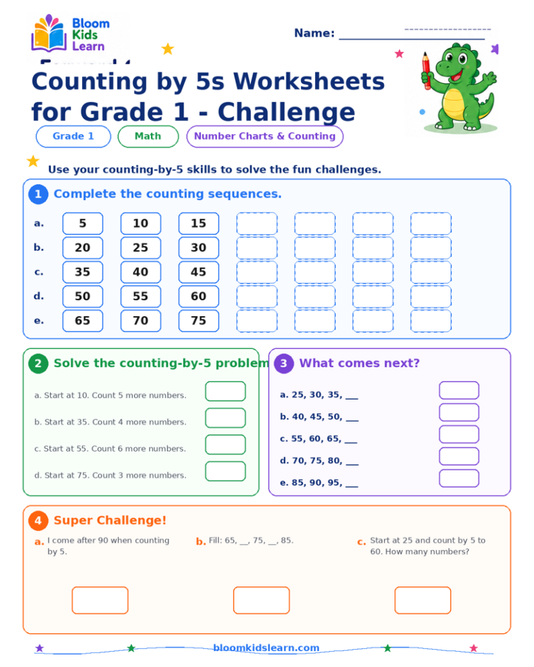 Grade 1 counting by 5s challenge worksheet preview