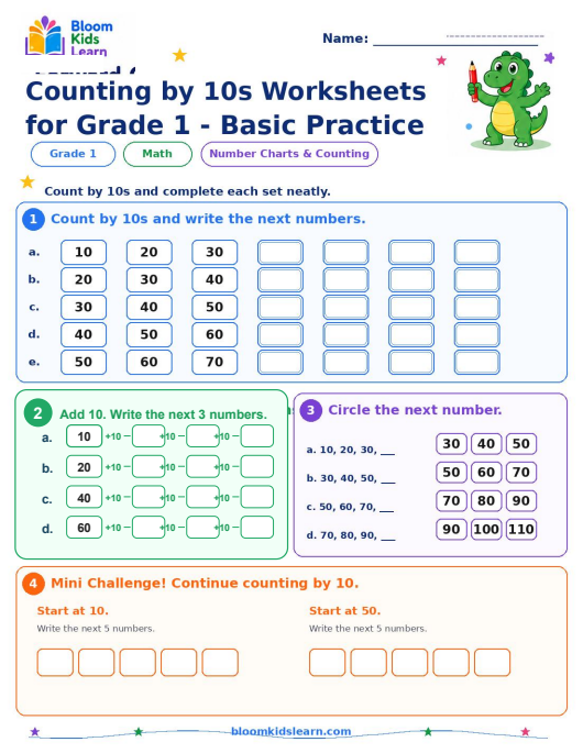 Counting by 10s worksheet for Grade 1 preview
