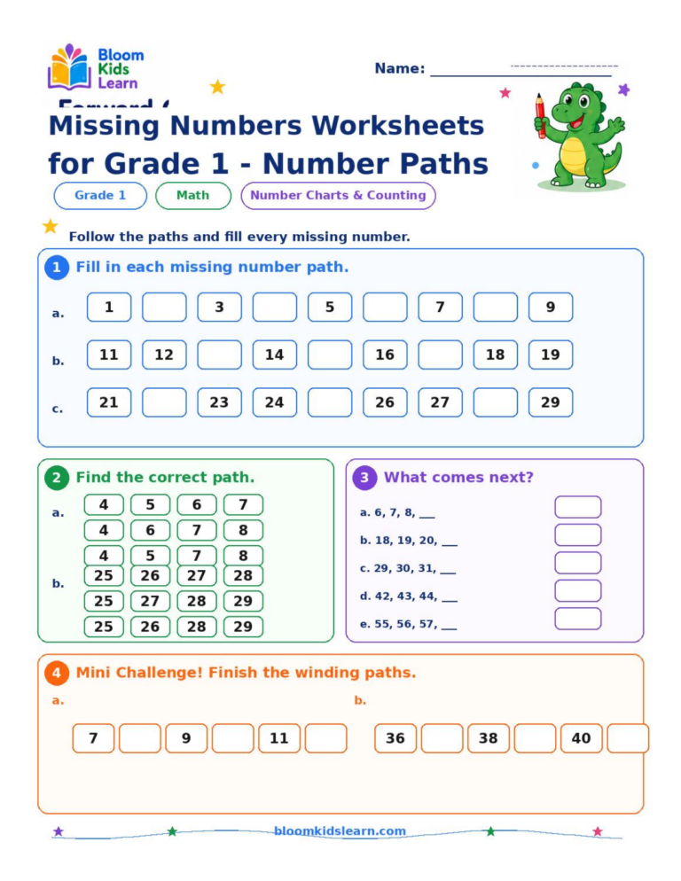 Grade 1 missing numbers number paths worksheet preview