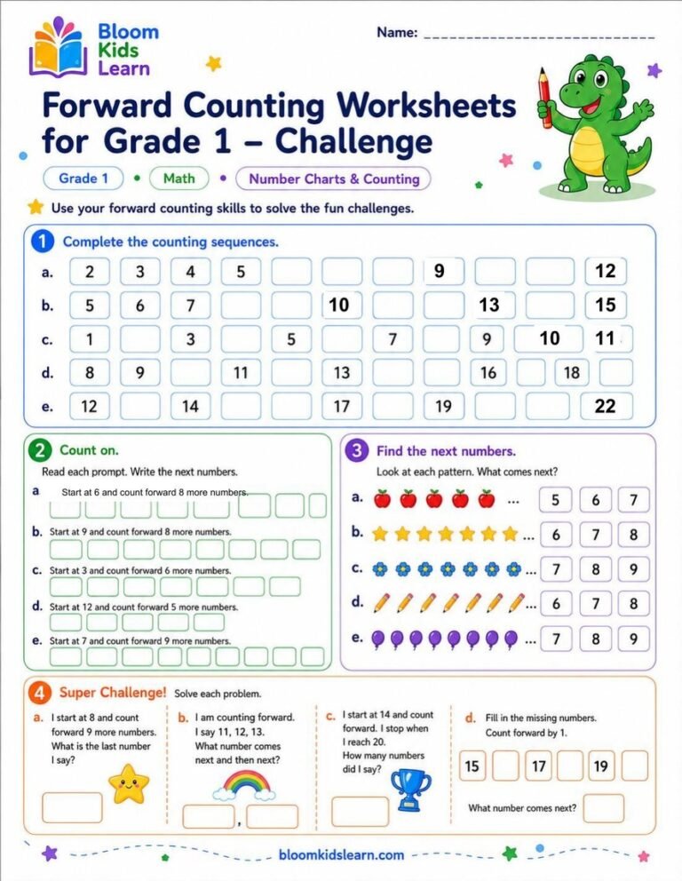 Forward Counting Challenge Worksheet for Grade 1 — worksheet preview