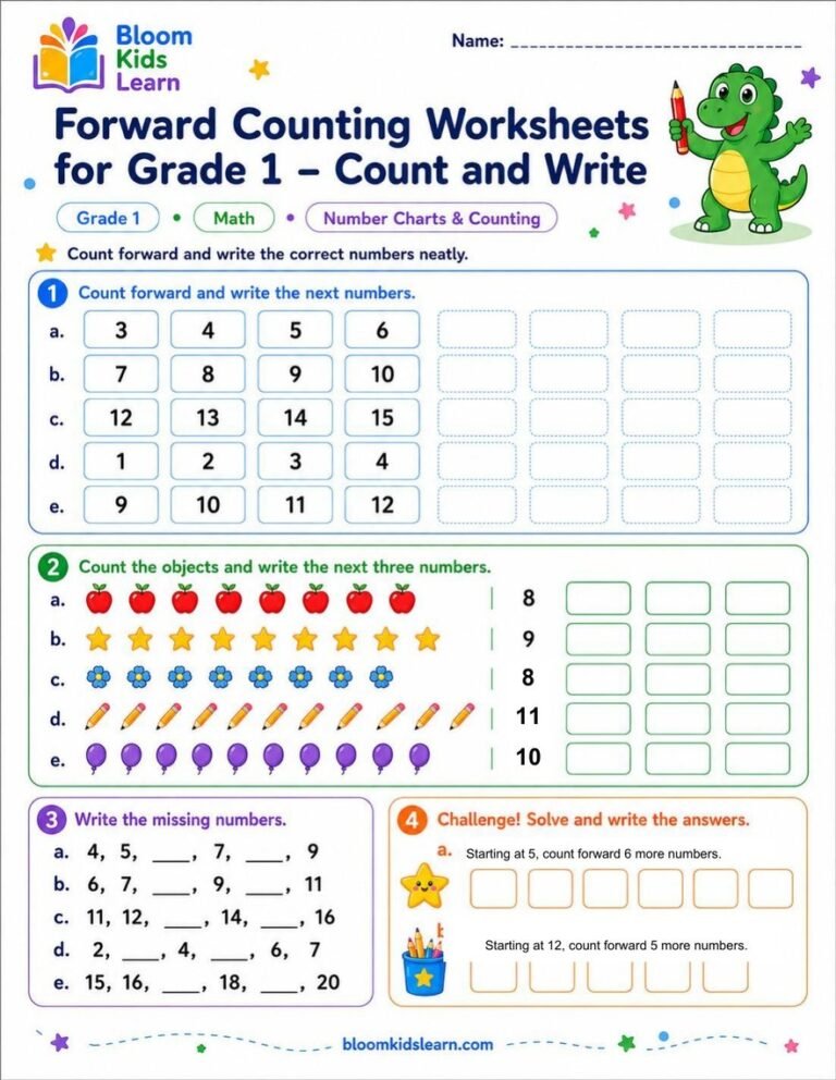 Count and Write Forward Counting Worksheet for Grade 1 — worksheet preview